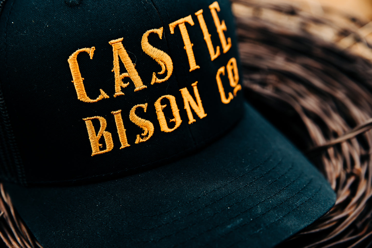 Castle Bison Co Black Snapback Hat