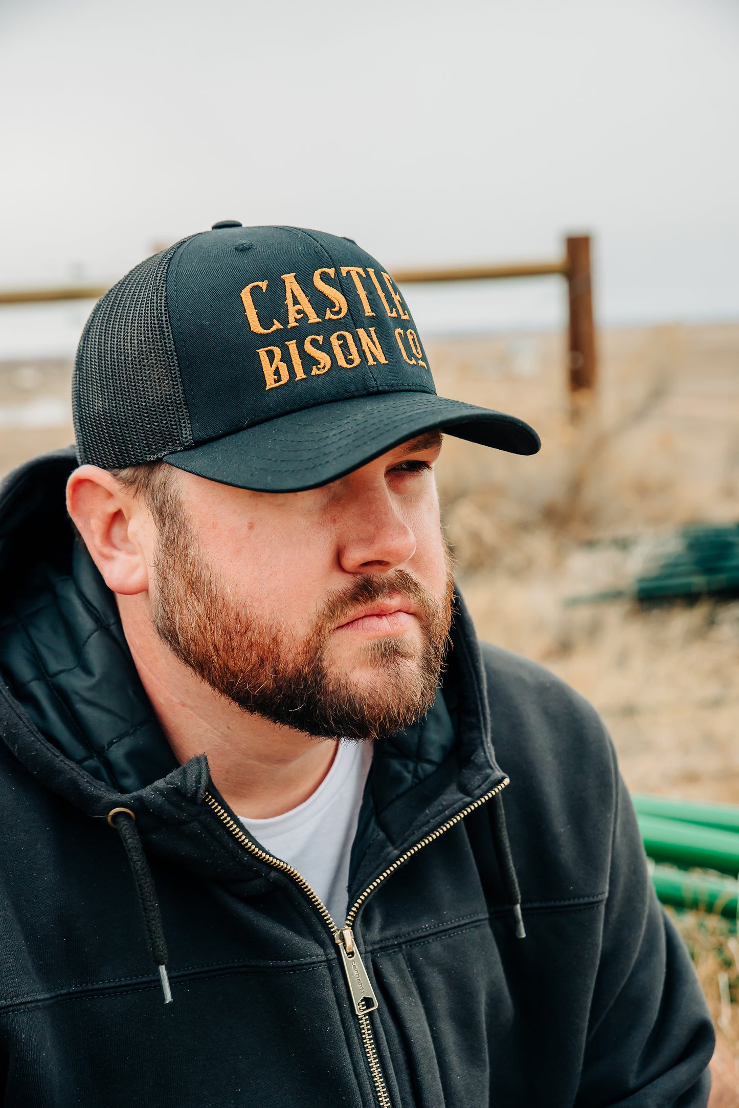 Castle Bison Co Black Snapback Hat