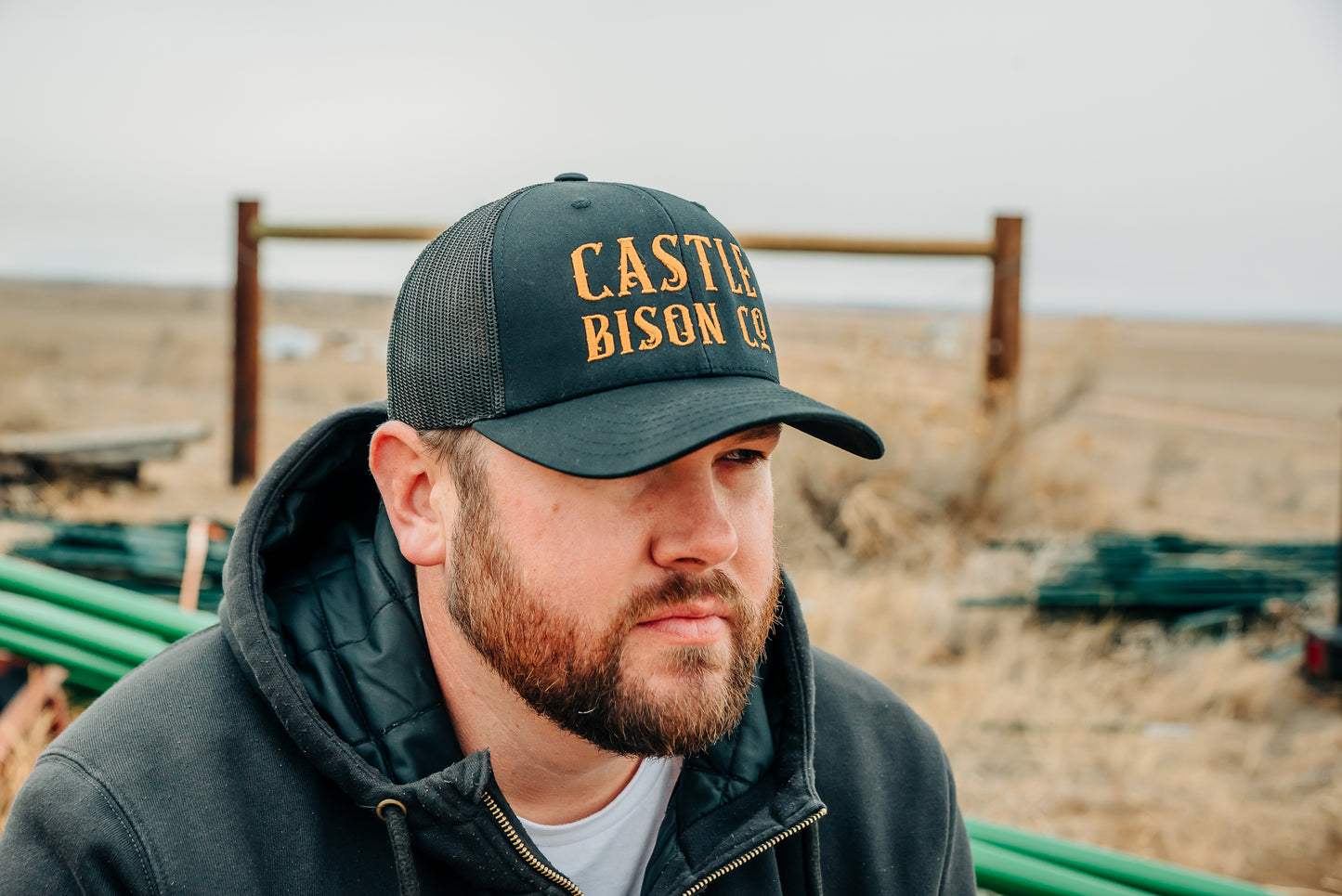 Castle Bison Co Black Snapback Hat